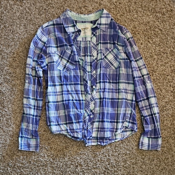 Arizona Jean Company Purple and White Plaid Button Down Shirt - Picture 1 of 1